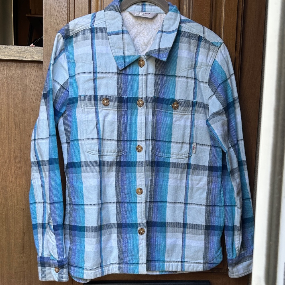 Stio Women's Light Blue & Teal Plaid Shirt Jacket Size M